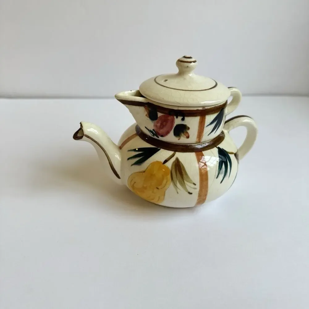 Vintage Tea for One Stacking Set Teapot Creamer Autumn Leaves Pattern Pear Japan